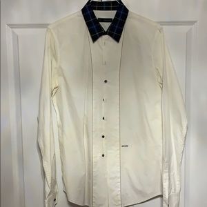 Dsqaured white shirt with plaid Collar